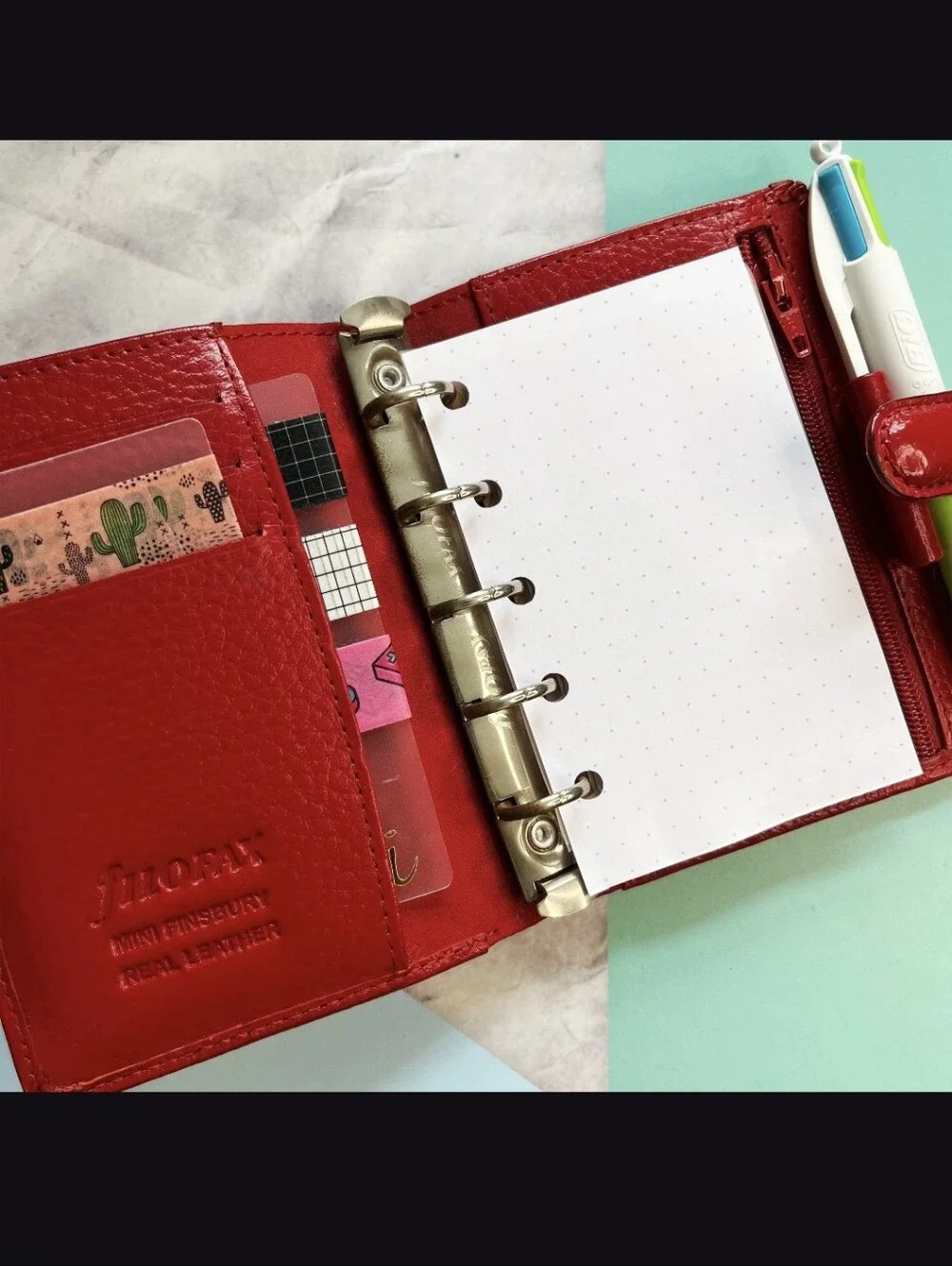 Mini Ring Planner Red Croc-Embossed Leather Organizer Wallet